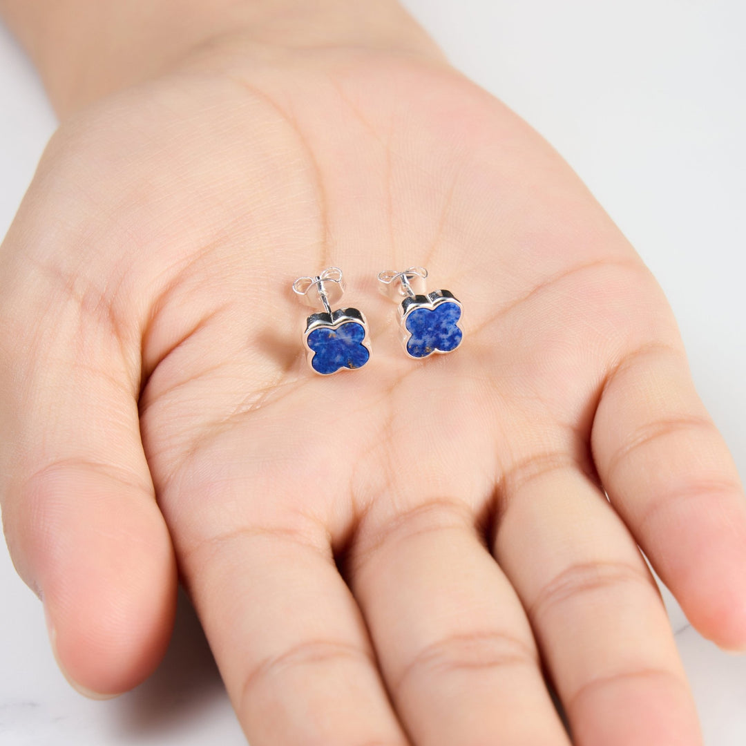 Lapis Gemstone Clover Earrings - Philip Jones Jewellery