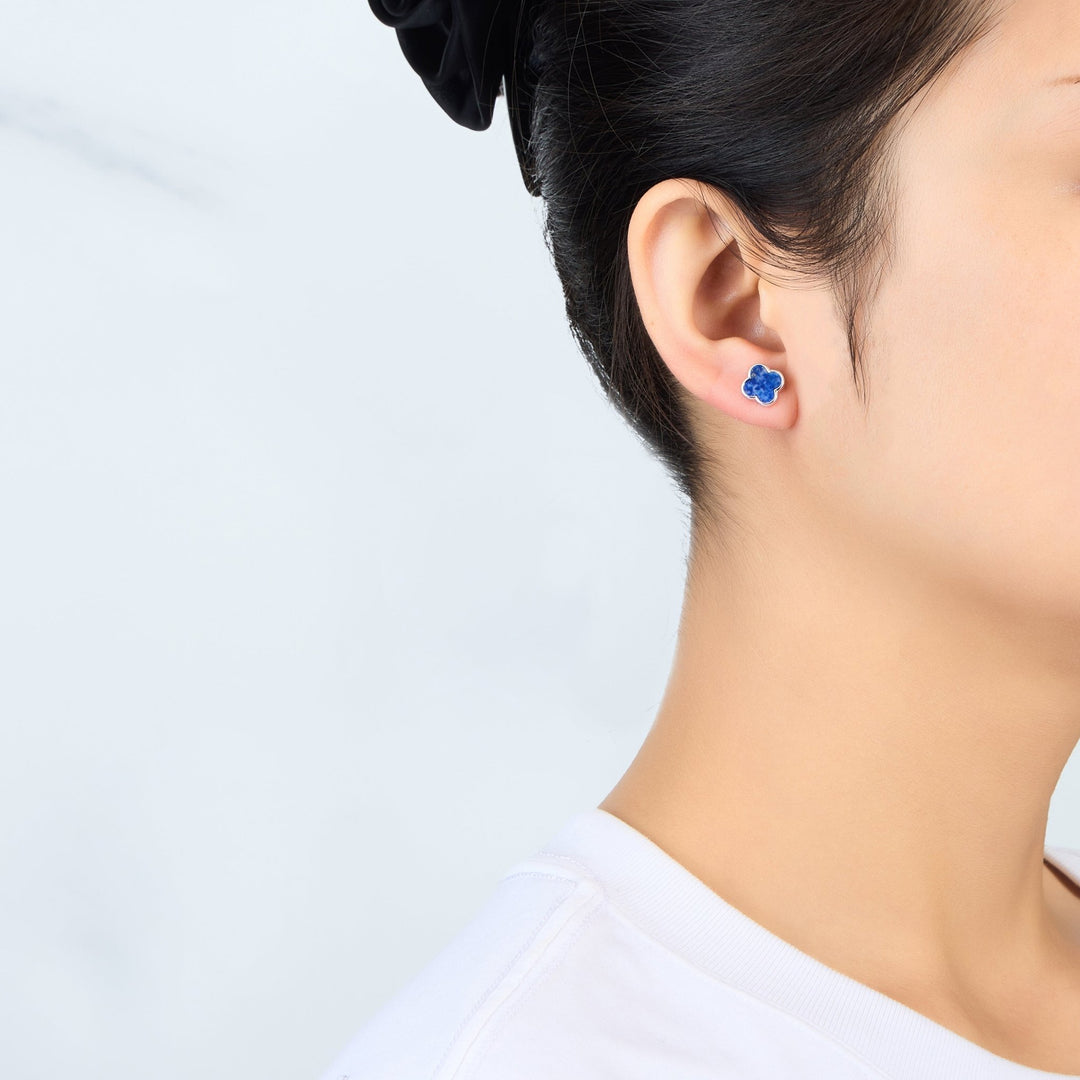 Lapis Gemstone Clover Earrings - Philip Jones Jewellery