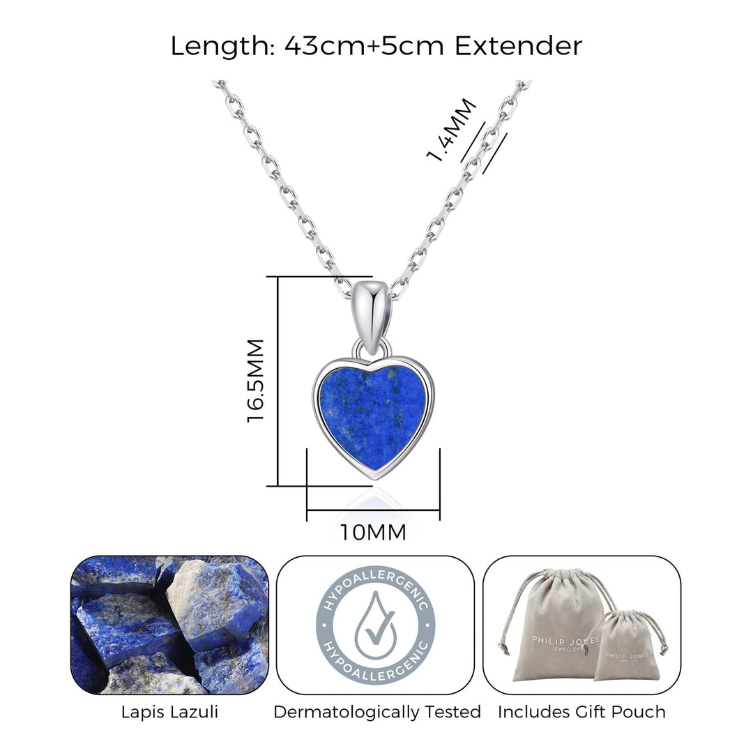 Lapis Gemstone Heart Necklace - Philip Jones Jewellery