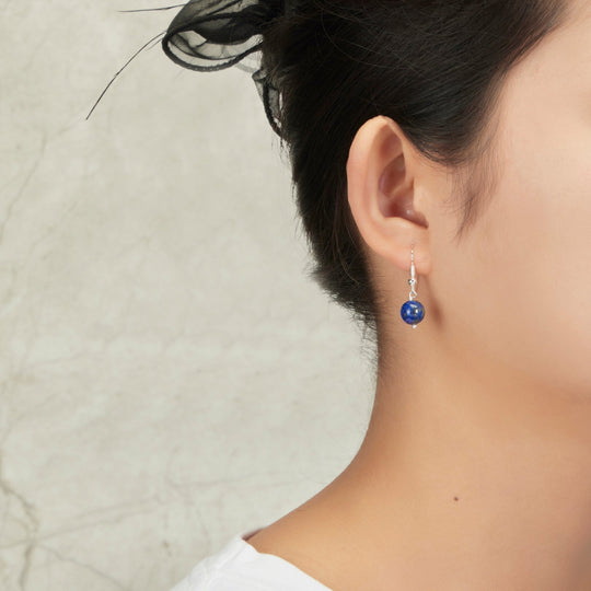 Lapis Gemstone Round Drop Earrings - Philip Jones Jewellery