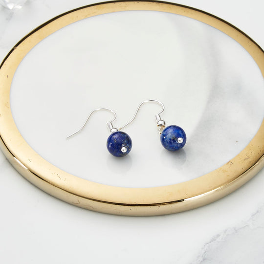 Lapis Gemstone Round Drop Earrings - Philip Jones Jewellery