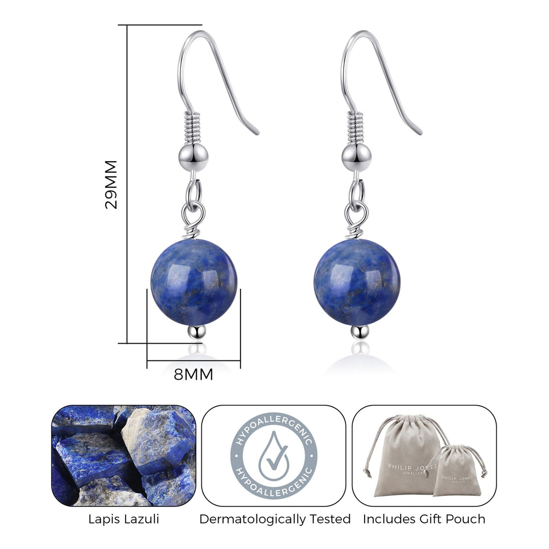 Lapis Gemstone Round Drop Earrings - Philip Jones Jewellery