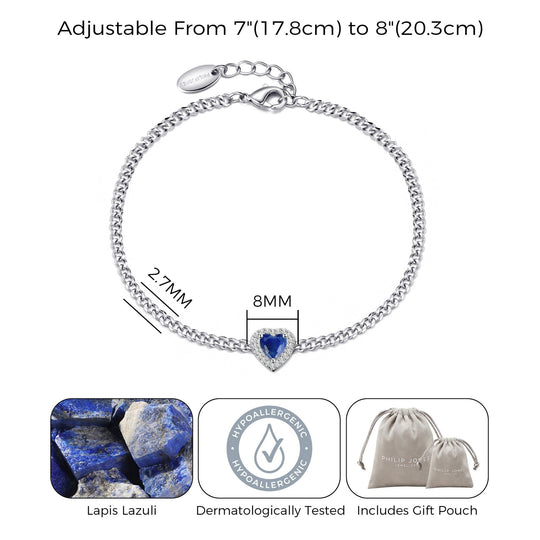 Lapis Heart Gemstone Bracelet Created with Zircondia® Crystals - Philip Jones Jewellery
