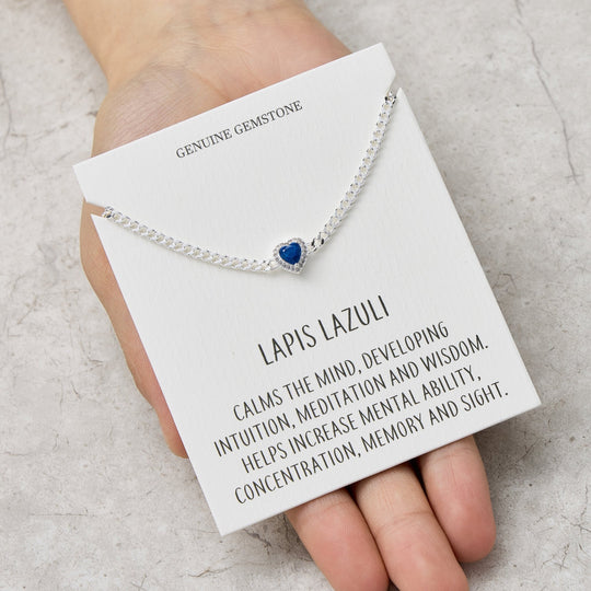 Lapis Heart Gemstone Bracelet with Quote Card Created with Zircondia® Crystals - Philip Jones Jewellery