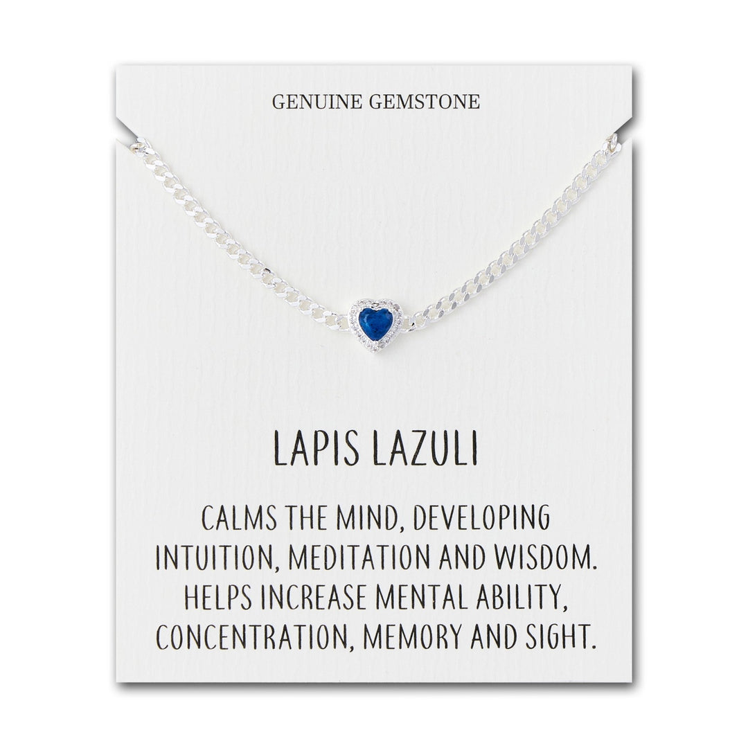 Lapis Heart Gemstone Bracelet with Quote Card Created with Zircondia® Crystals - Philip Jones Jewellery