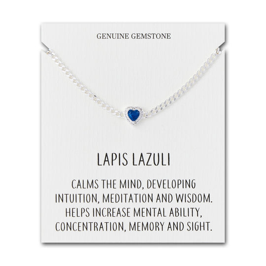 Lapis Heart Gemstone Bracelet with Quote Card Created with Zircondia® Crystals - Philip Jones Jewellery