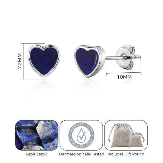 Lapis Heart Stud Earrings - Philip Jones Jewellery