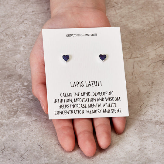 Lapis Heart Stud Earrings with Quote Card - Philip Jones Jewellery