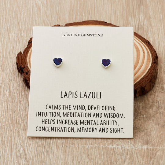 Lapis Heart Stud Earrings with Quote Card - Philip Jones Jewellery
