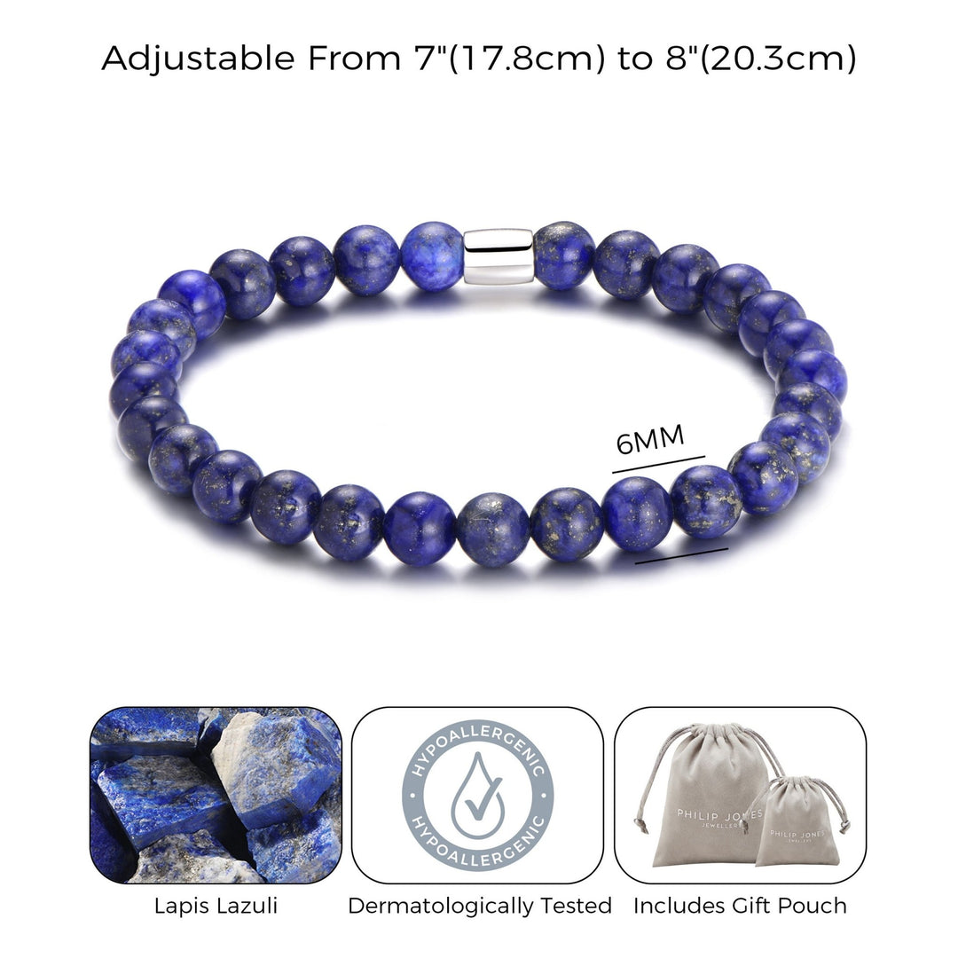 Lapis Lazuli Gemstone Stretch Bracelet for Women - Philip Jones Jewellery