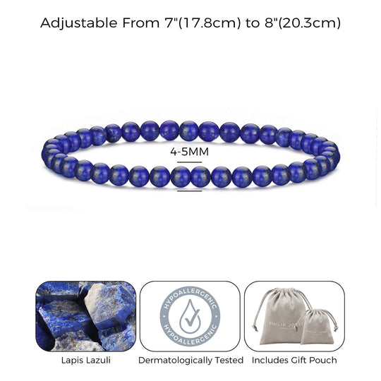 Lapis Mini Beaded Gemstone Stretch Bracelet - Philip Jones Jewellery