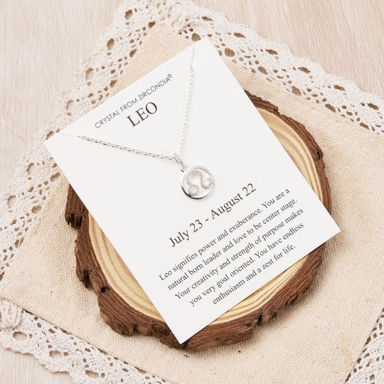Leo Star Sign Zodiac Necklace and Quote Card with Zircondia® Crystals - Philip Jones Jewellery