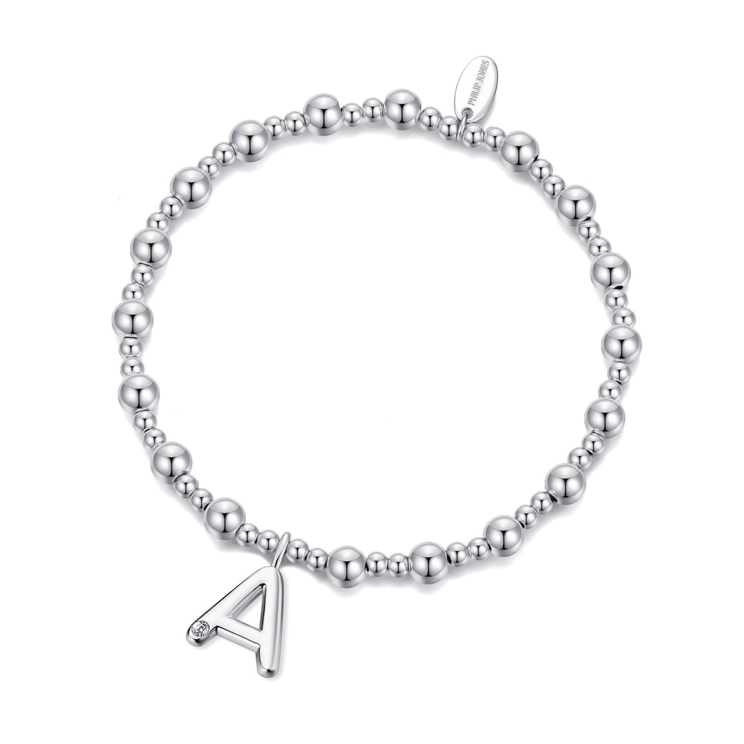 Letter A Initial Stretch Bracelet Created with Zircondia® Crystals - Philip Jones Jewellery