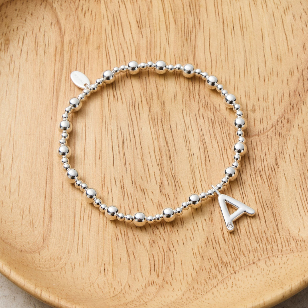Letter A Initial Stretch Bracelet Created with Zircondia® Crystals - Philip Jones Jewellery