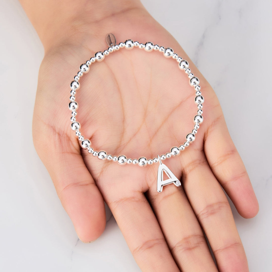 Letter A Initial Stretch Bracelet Created with Zircondia® Crystals - Philip Jones Jewellery