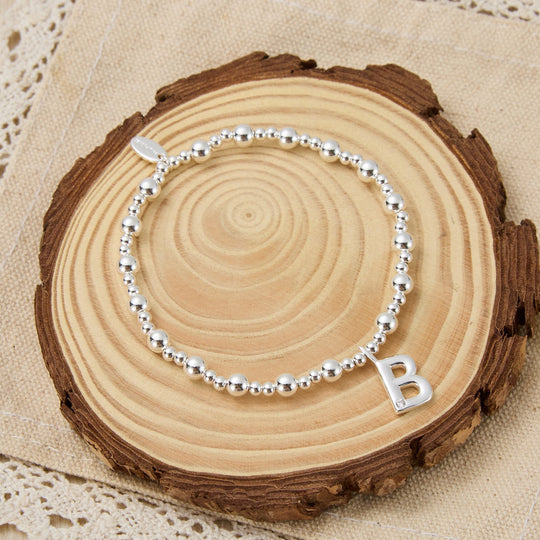 Letter B Initial Stretch Bracelet Created with Zircondia® Crystals - Philip Jones Jewellery