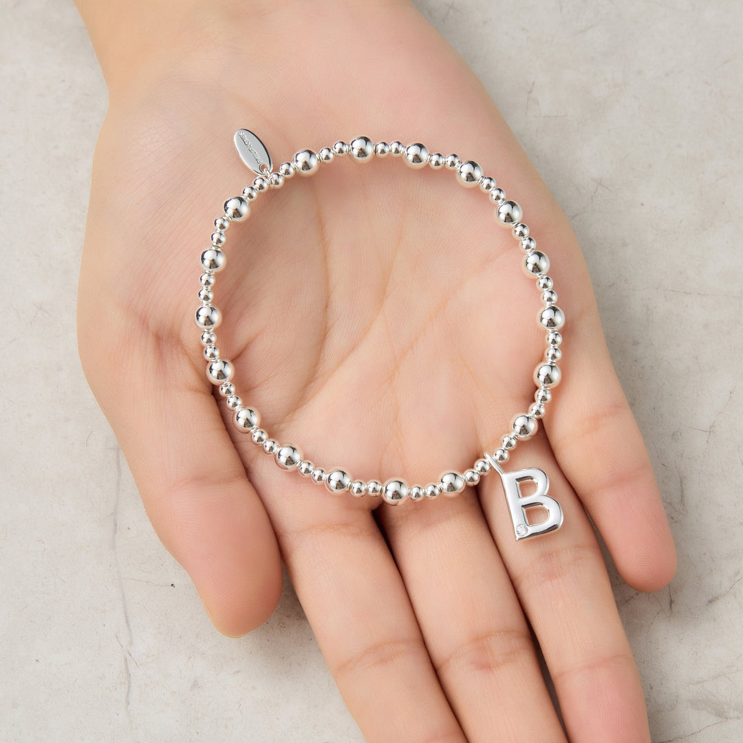 Letter B Initial Stretch Bracelet Created with Zircondia® Crystals - Philip Jones Jewellery