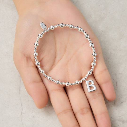 Letter B Initial Stretch Bracelet Created with Zircondia® Crystals - Philip Jones Jewellery
