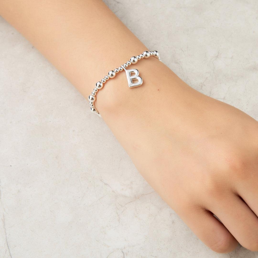 Letter B Initial Stretch Bracelet Created with Zircondia® Crystals - Philip Jones Jewellery