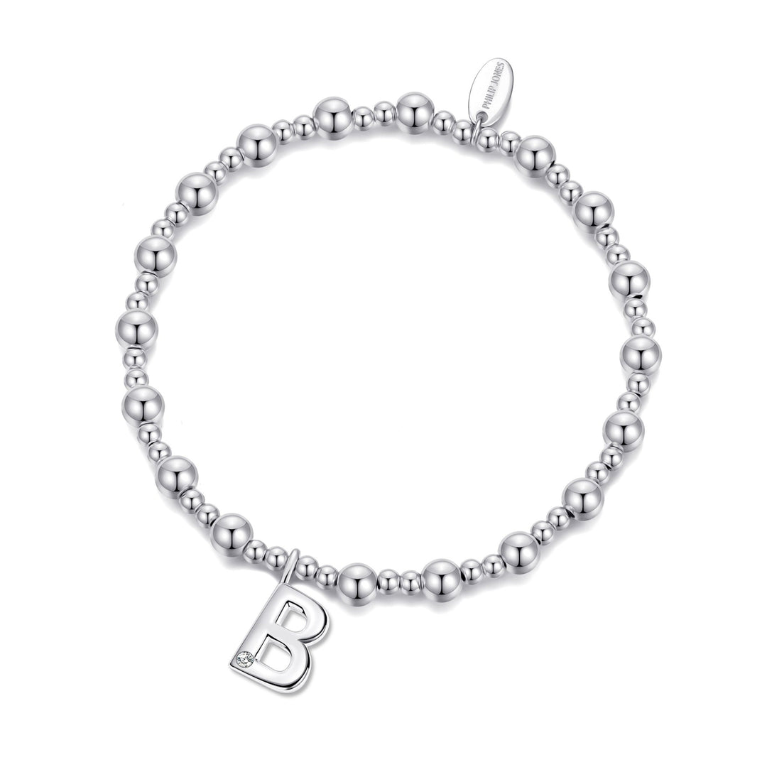 Letter B Initial Stretch Bracelet Created with Zircondia® Crystals - Philip Jones Jewellery