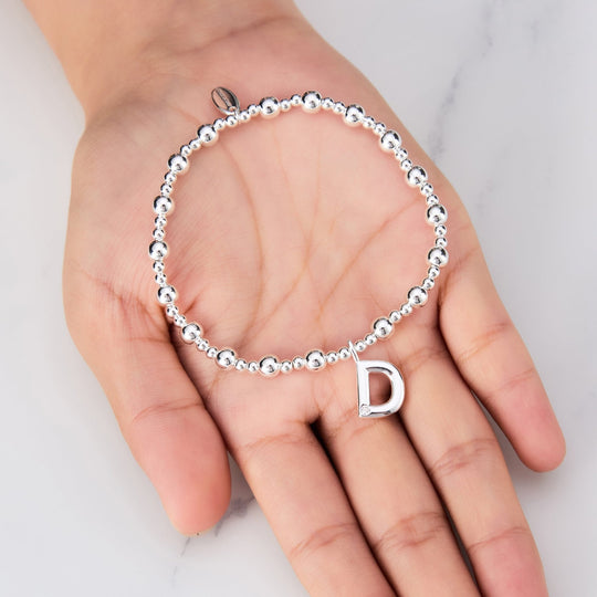 Letter D Initial Stretch Bracelet Created with Zircondia® Crystals - Philip Jones Jewellery