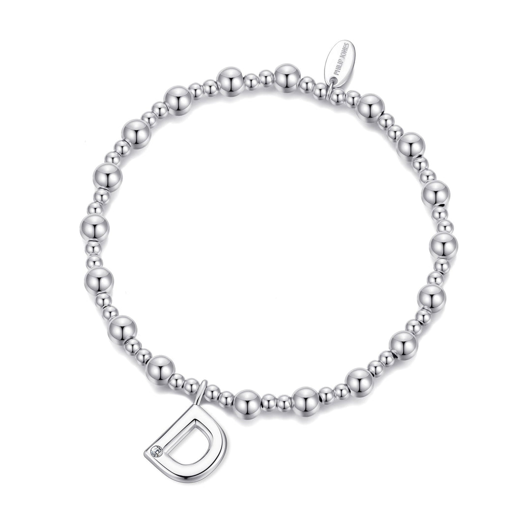 Letter D Initial Stretch Bracelet Created with Zircondia® Crystals - Philip Jones Jewellery
