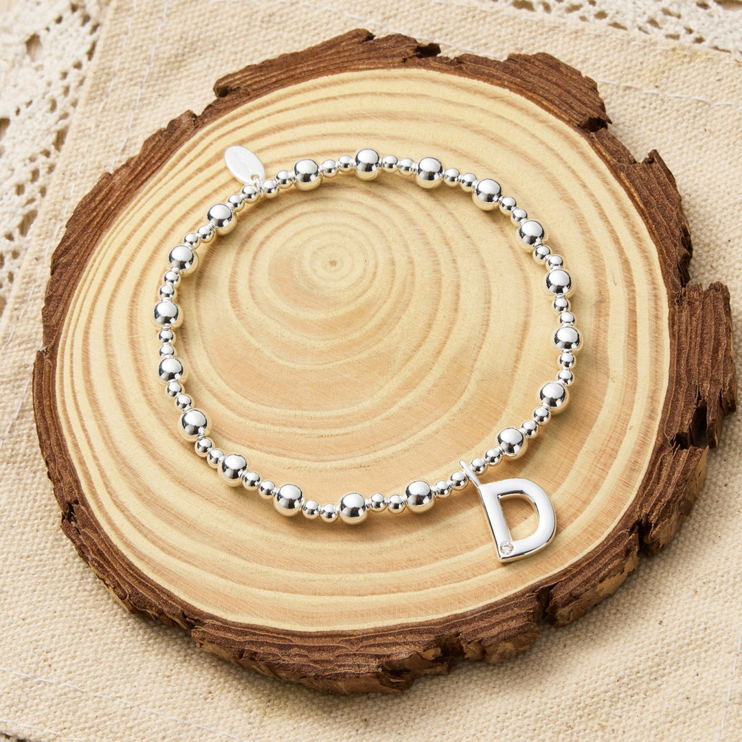 Letter D Initial Stretch Bracelet Created with Zircondia® Crystals - Philip Jones Jewellery