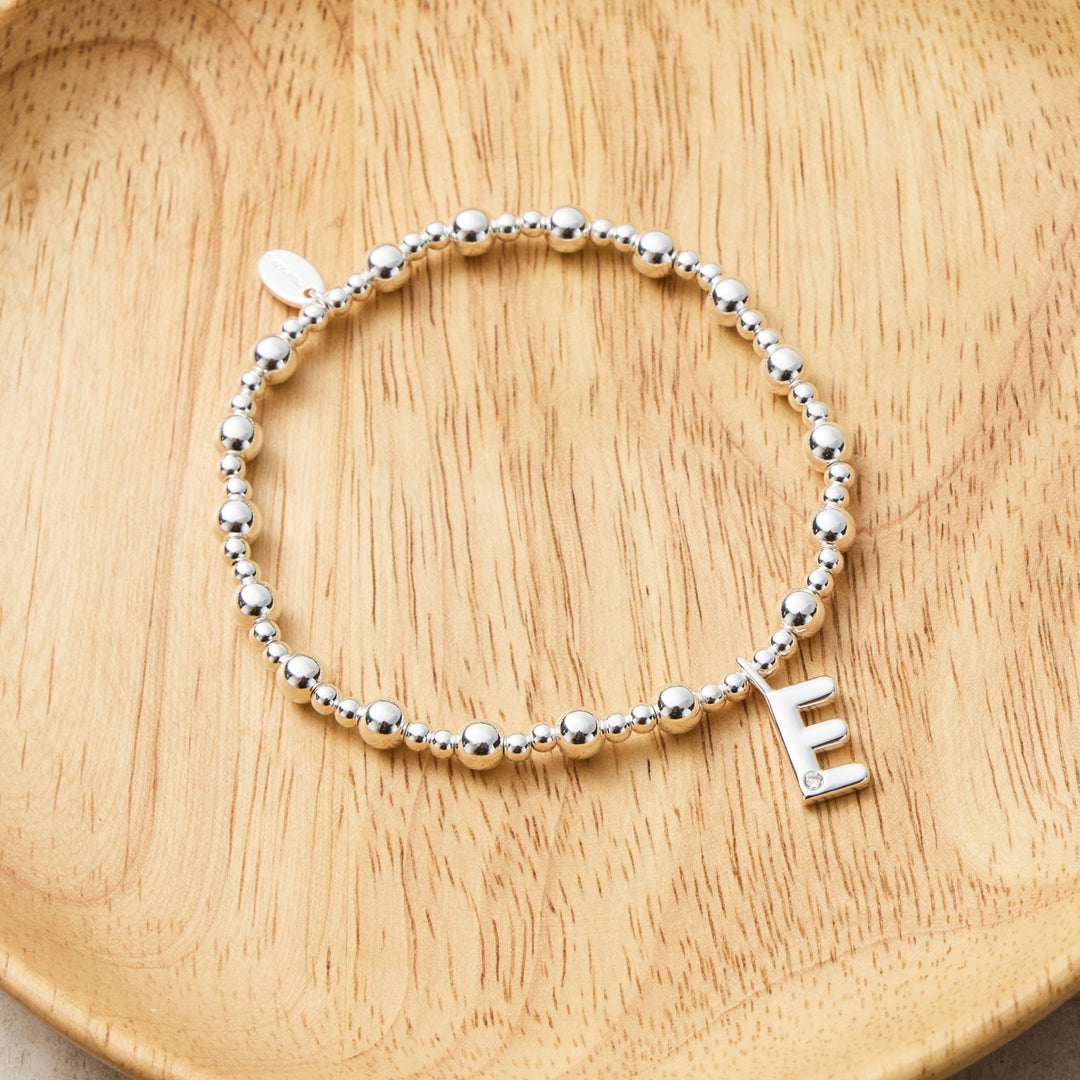 Letter E Initial Stretch Bracelet Created with Zircondia® Crystals - Philip Jones Jewellery