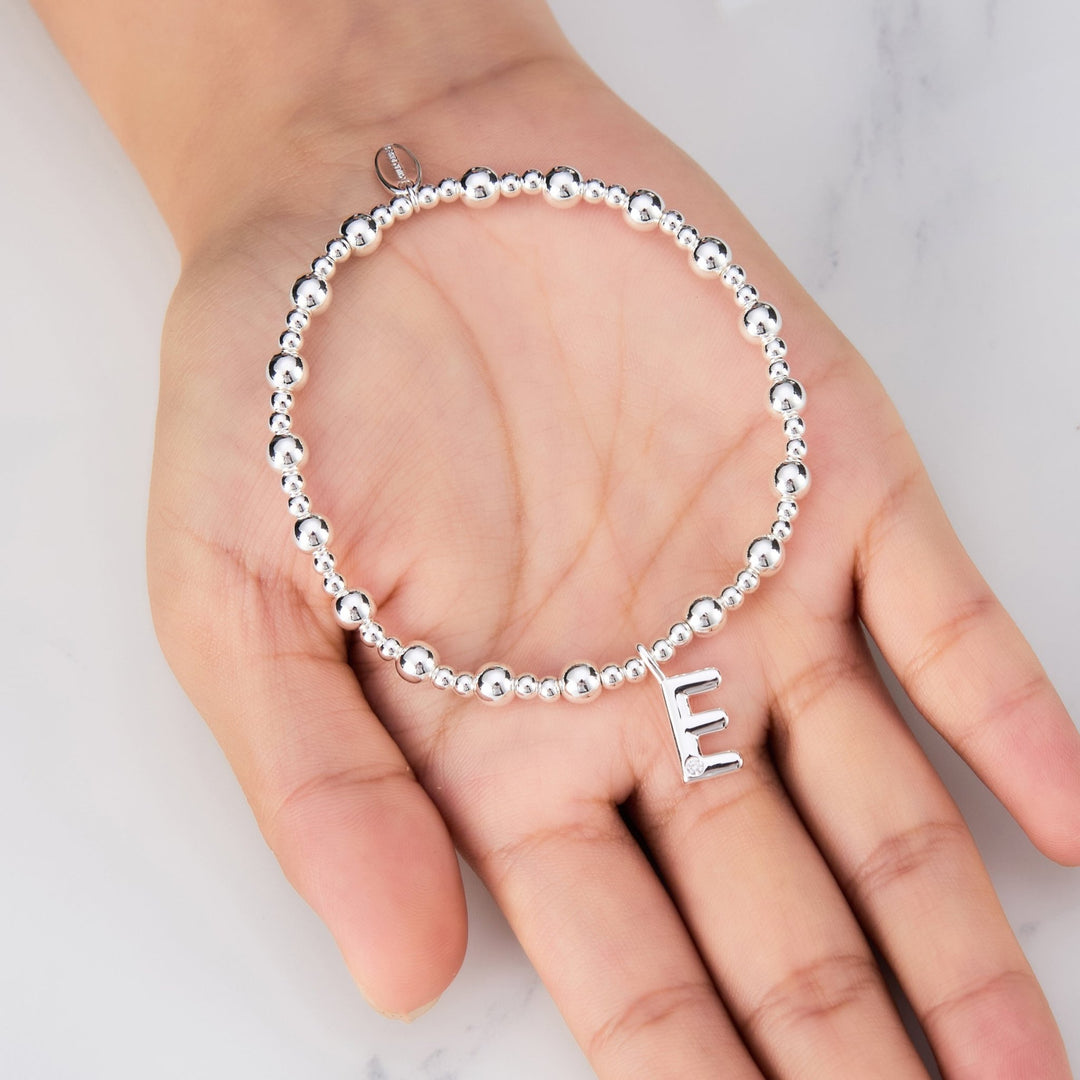 Letter E Initial Stretch Bracelet Created with Zircondia® Crystals - Philip Jones Jewellery