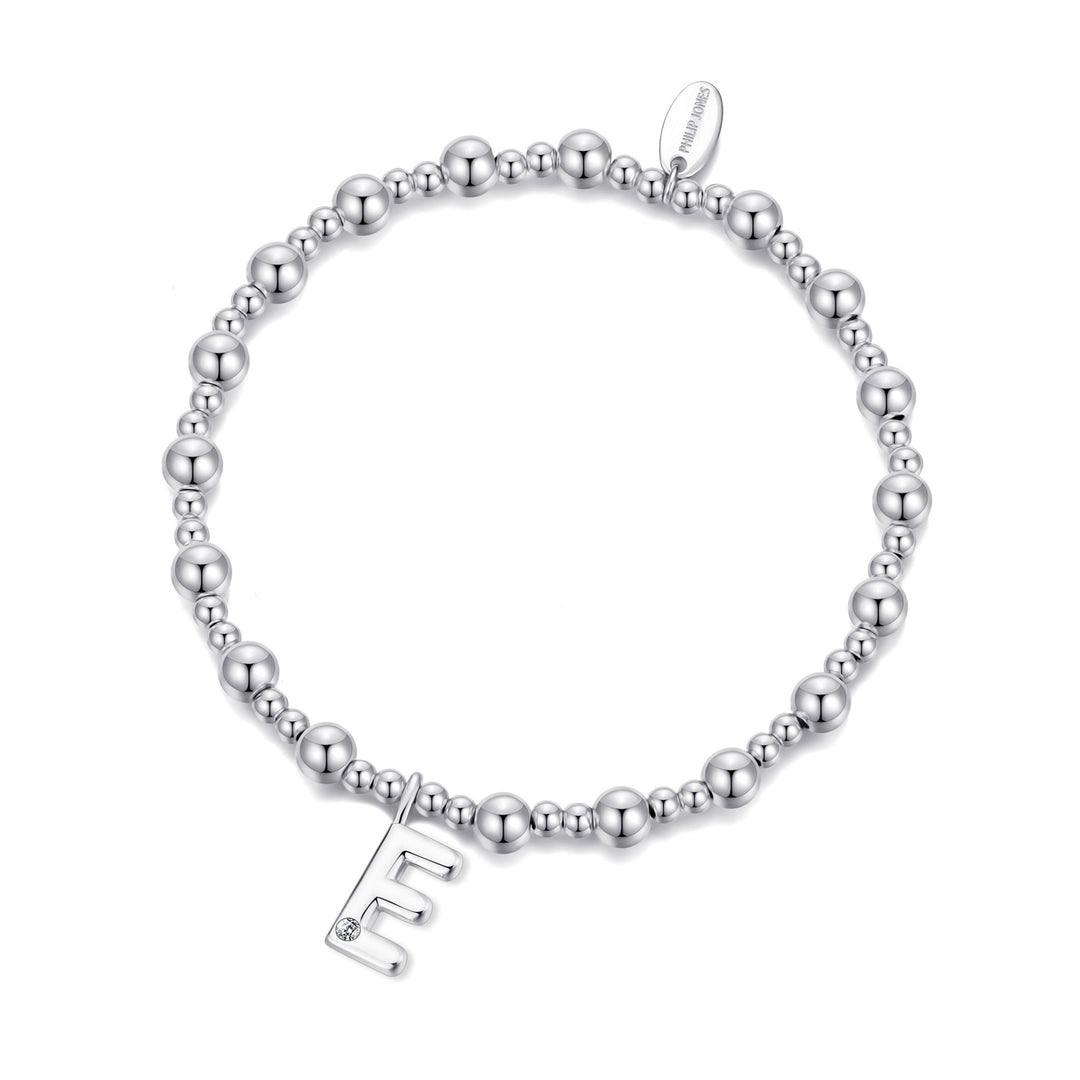 Letter E Initial Stretch Bracelet Created with Zircondia® Crystals - Philip Jones Jewellery