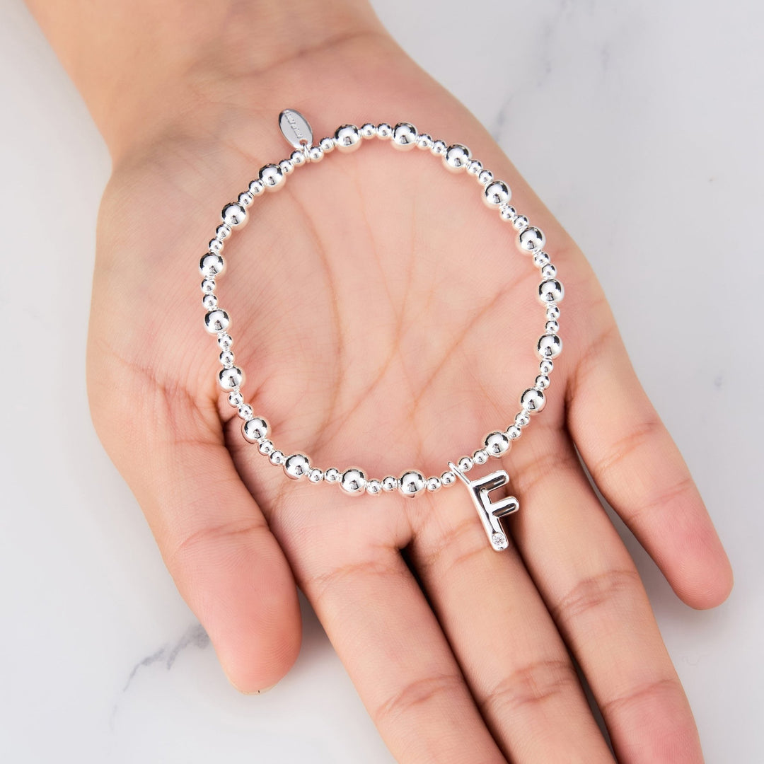 Letter F Initial Stretch Bracelet Created with Zircondia® Crystals - Philip Jones Jewellery