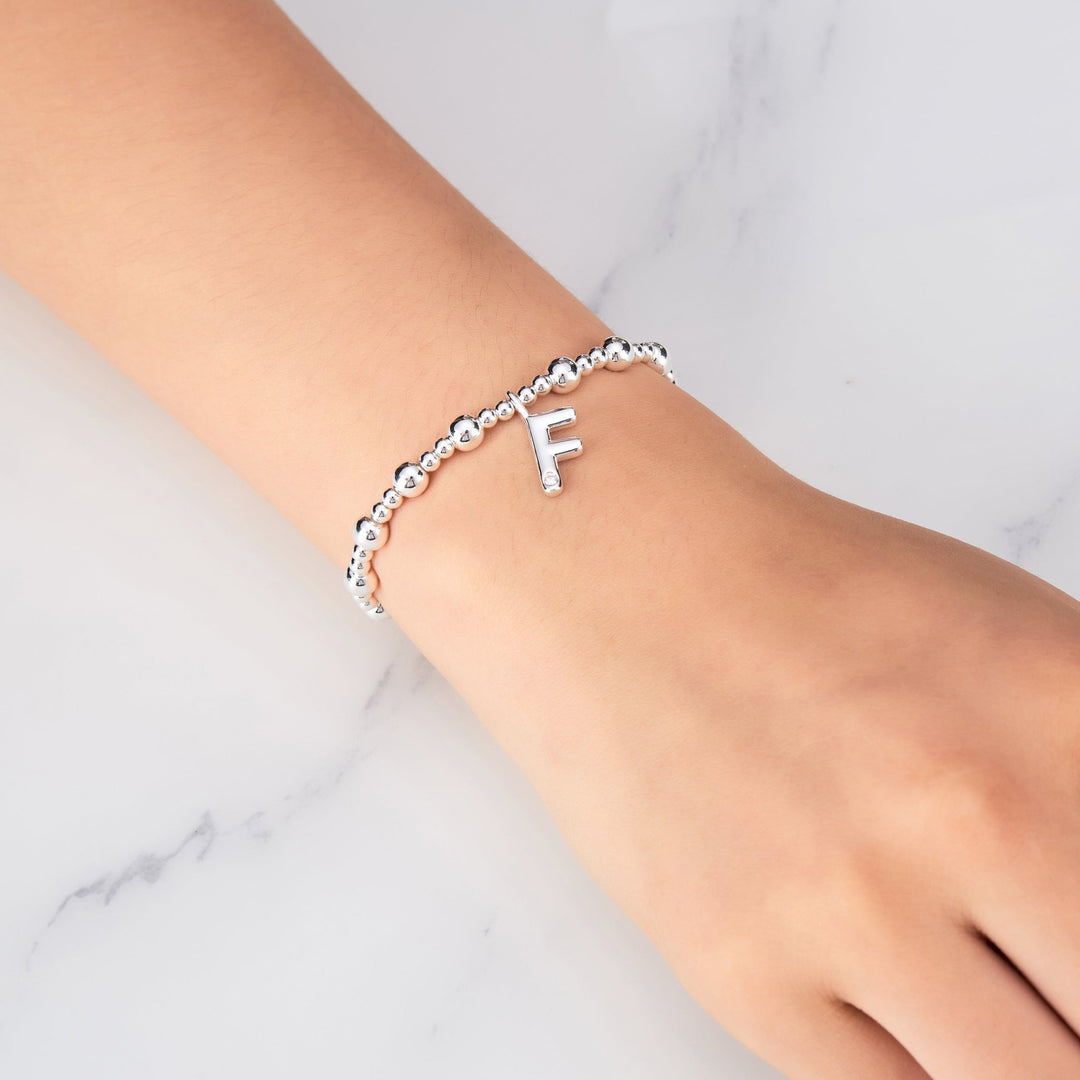 Letter F Initial Stretch Bracelet Created with Zircondia® Crystals - Philip Jones Jewellery