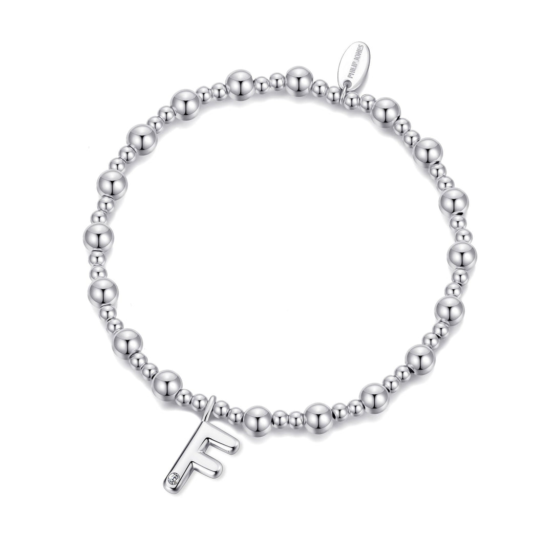 Letter F Initial Stretch Bracelet Created with Zircondia® Crystals - Philip Jones Jewellery