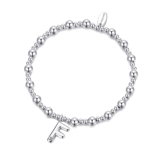 Letter F Initial Stretch Bracelet Created with Zircondia® Crystals - Philip Jones Jewellery