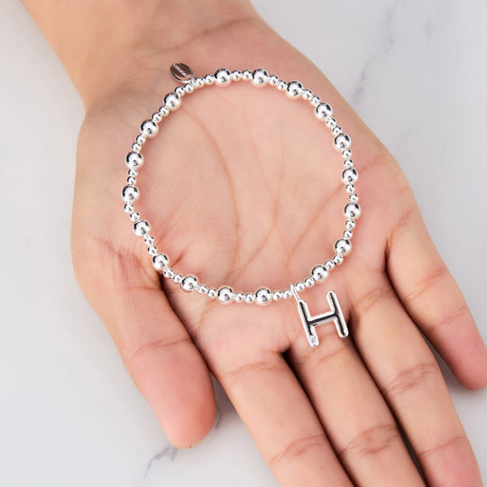 Letter H Initial Stretch Bracelet Created with Zircondia® Crystals - Philip Jones Jewellery