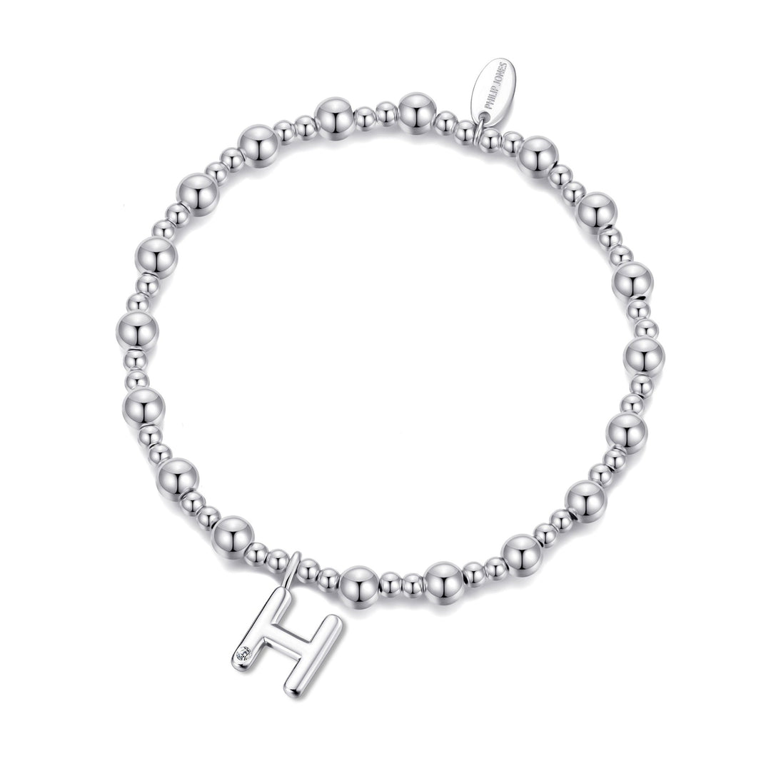 Letter H Initial Stretch Bracelet Created with Zircondia® Crystals - Philip Jones Jewellery