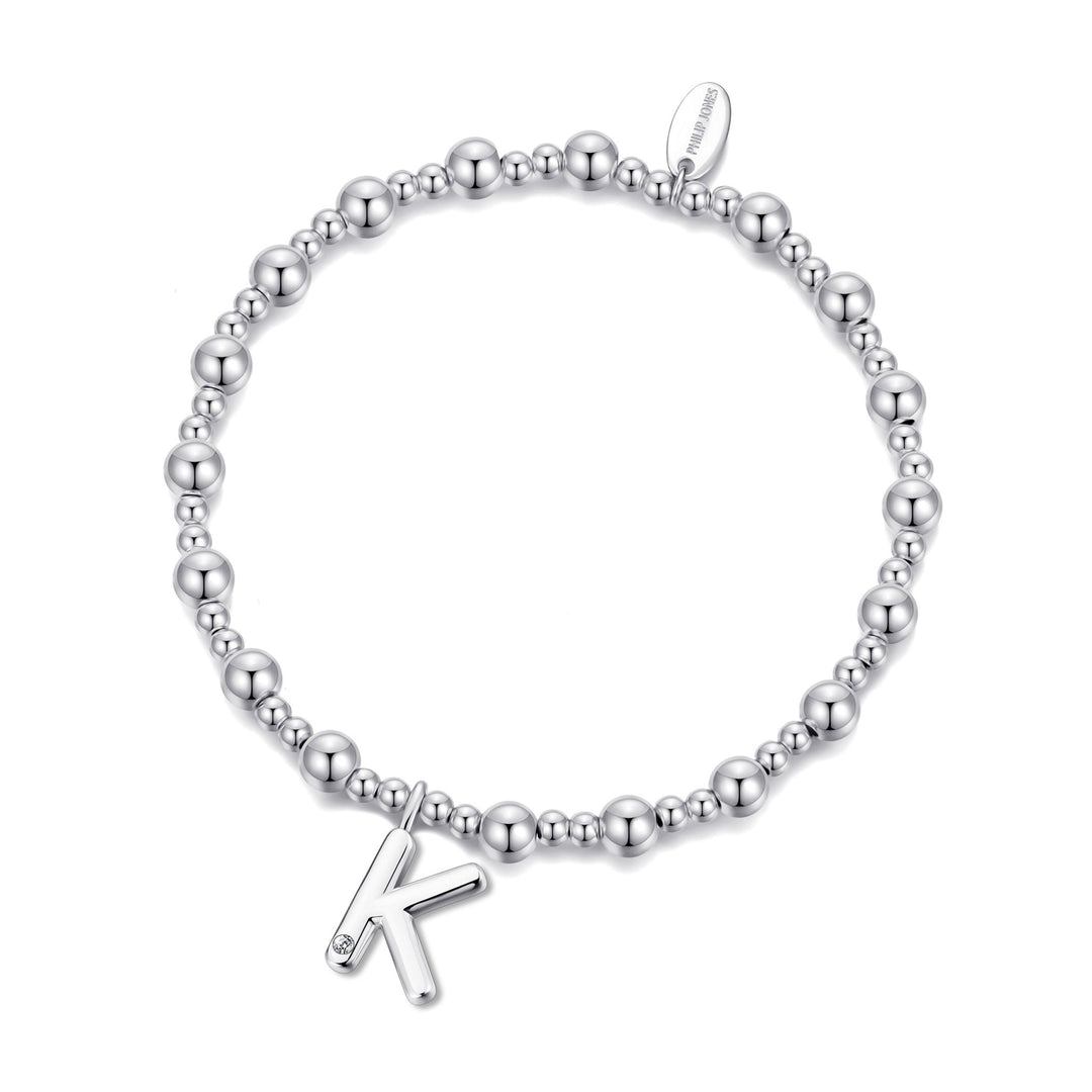 Letter K Initial Stretch Bracelet Created with Zircondia® Crystals - Philip Jones Jewellery