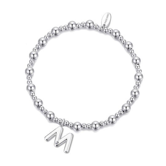 Letter M Initial Stretch Bracelet Created with Zircondia® Crystals - Philip Jones Jewellery