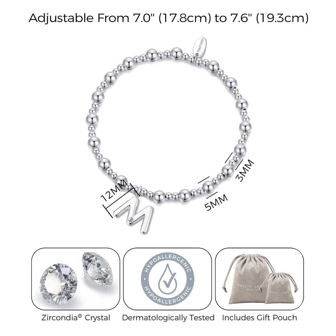Letter M Initial Stretch Bracelet Created with Zircondia® Crystals - Philip Jones Jewellery