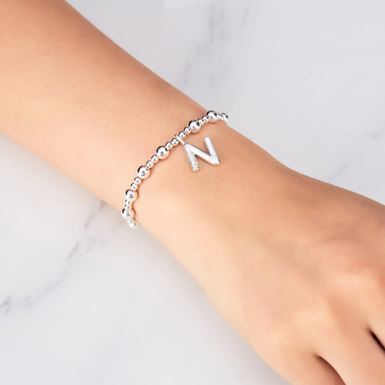Letter N Initial Stretch Bracelet Created with Zircondia® Crystals - Philip Jones Jewellery