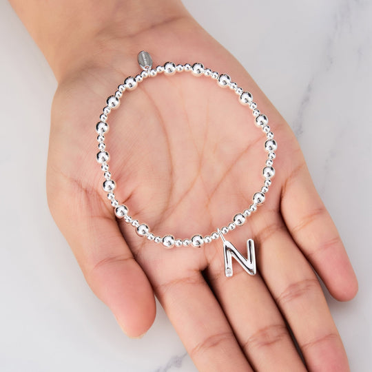 Letter N Initial Stretch Bracelet Created with Zircondia® Crystals - Philip Jones Jewellery
