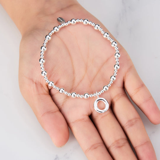 Letter O Initial Stretch Bracelet Created with Zircondia® Crystals - Philip Jones Jewellery