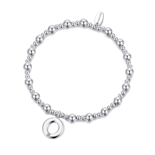 Letter O Initial Stretch Bracelet Created with Zircondia® Crystals - Philip Jones Jewellery