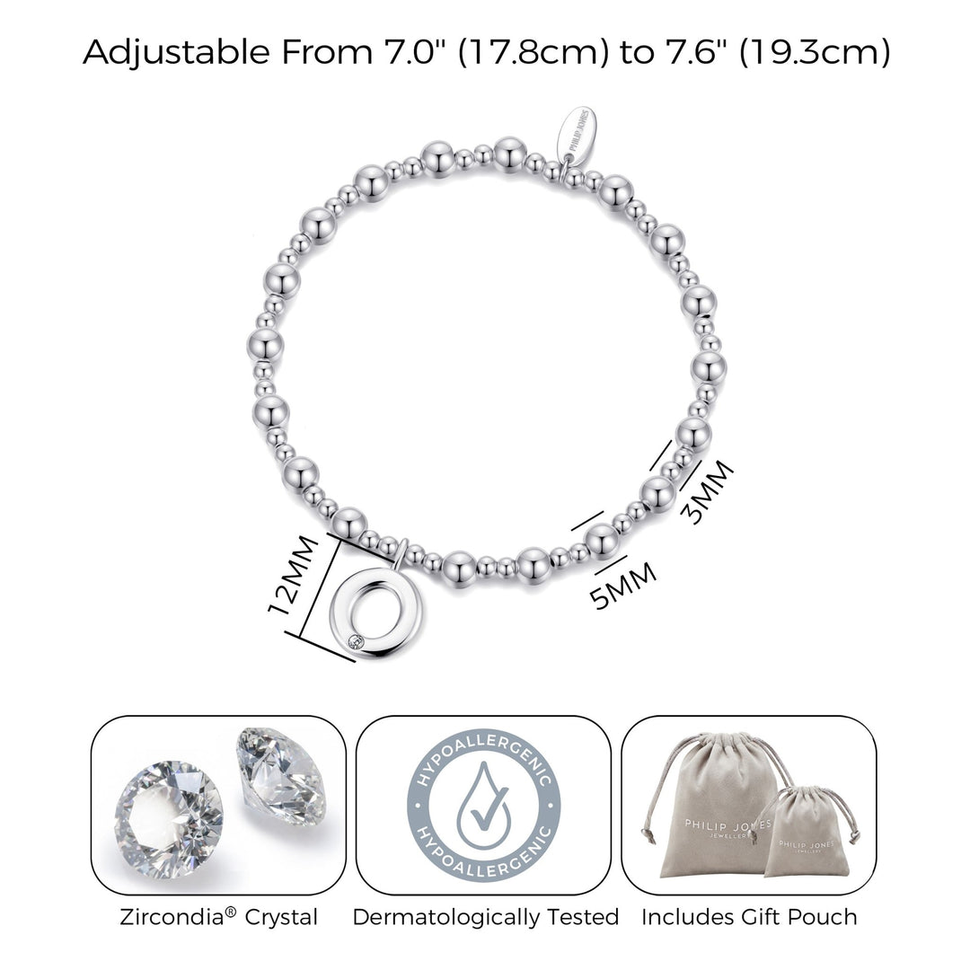Letter O Initial Stretch Bracelet Created with Zircondia® Crystals - Philip Jones Jewellery