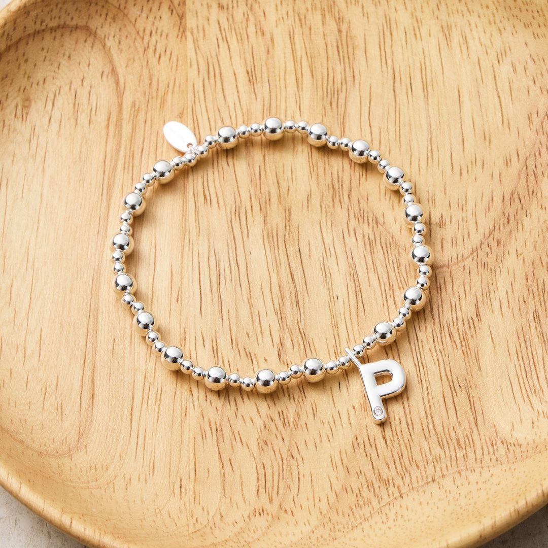 Letter P Initial Stretch Bracelet Created with Zircondia® Crystals - Philip Jones Jewellery