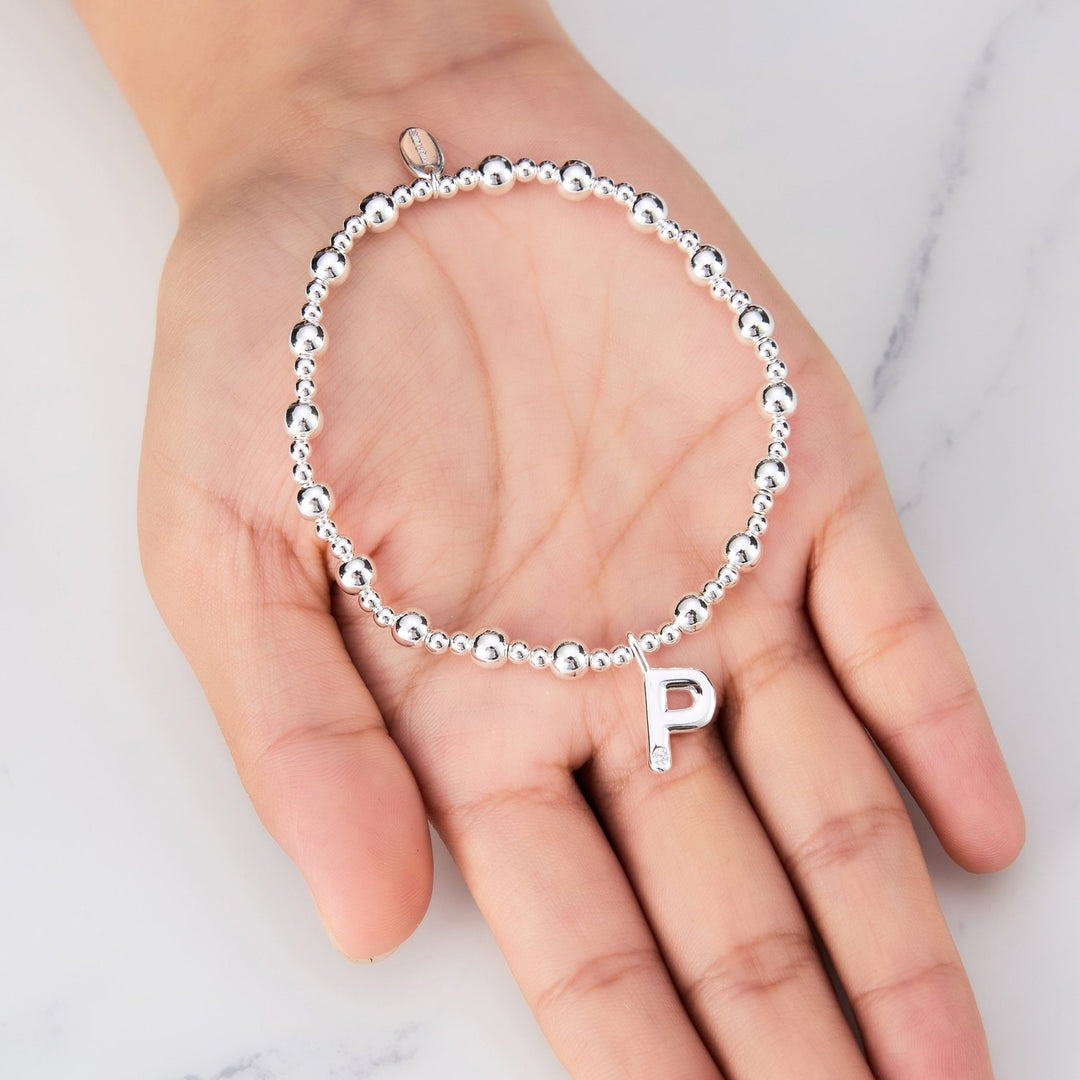 Letter P Initial Stretch Bracelet Created with Zircondia® Crystals - Philip Jones Jewellery
