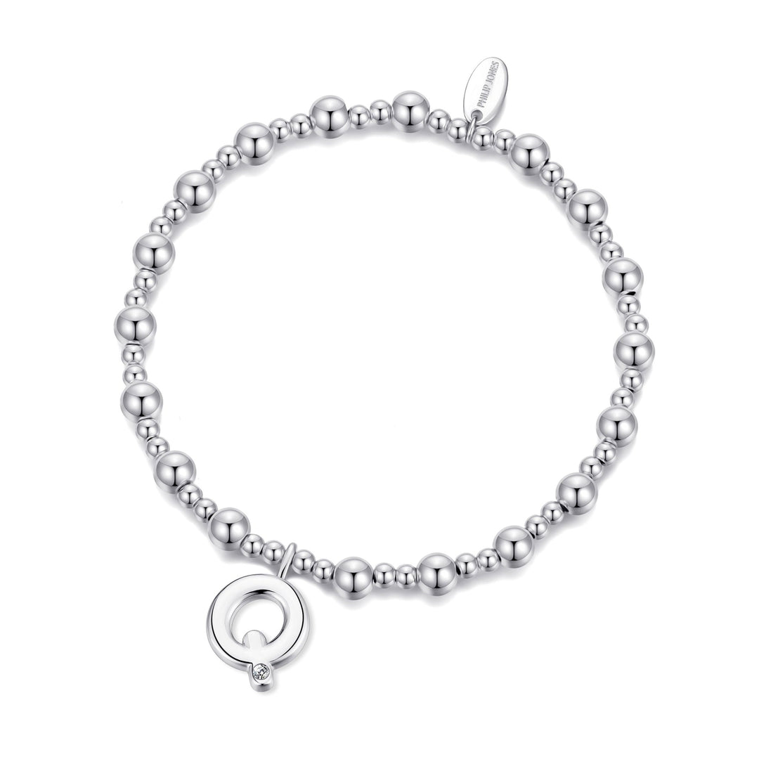 Letter Q Initial Stretch Bracelet Created with Zircondia® Crystals - Philip Jones Jewellery