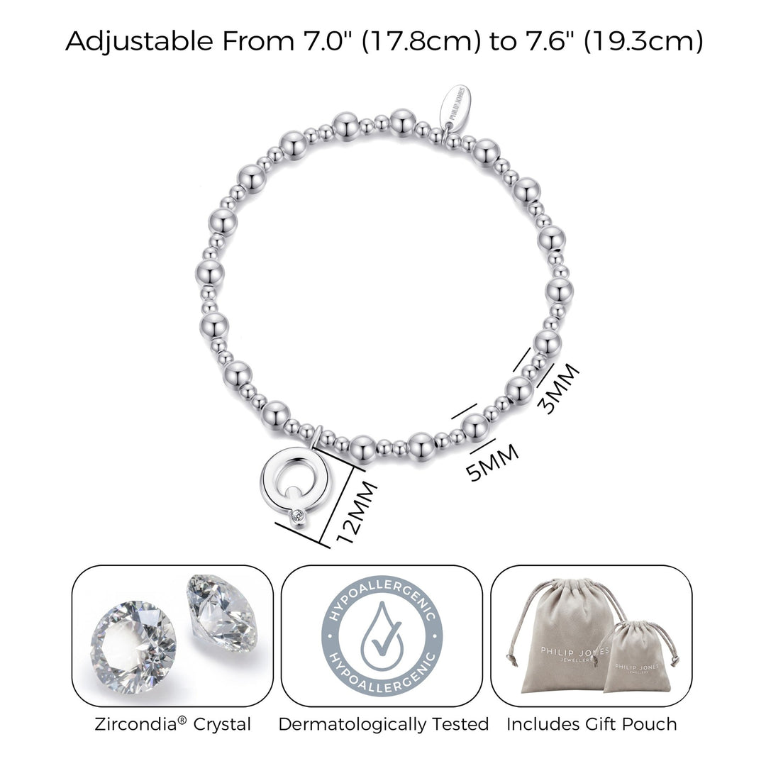 Letter Q Initial Stretch Bracelet Created with Zircondia® Crystals - Philip Jones Jewellery