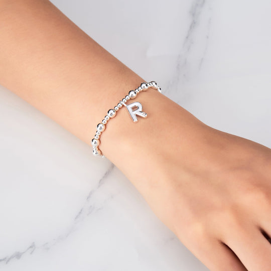 Letter R Initial Stretch Bracelet Created with Zircondia® Crystals - Philip Jones Jewellery