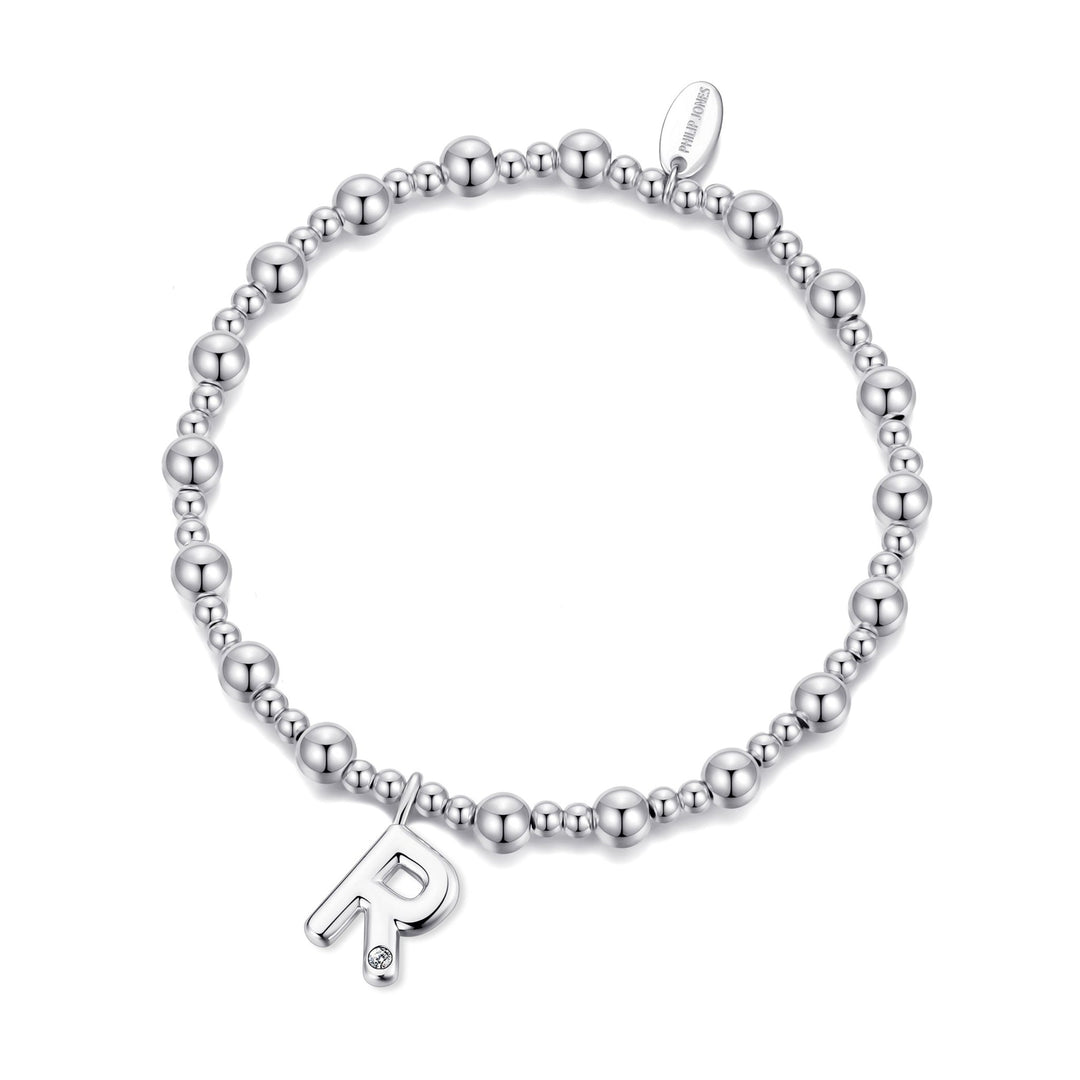 Letter R Initial Stretch Bracelet Created with Zircondia® Crystals - Philip Jones Jewellery